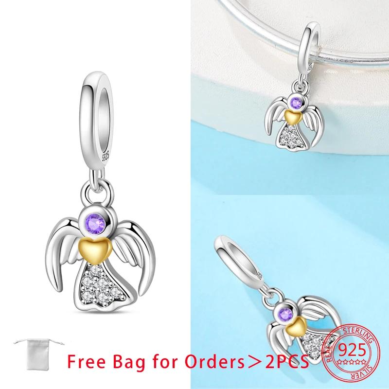 Charms Angel Series Sparkling Zircon Wings Beads Pendant Fit Diy Original Bracelet Necklace Copper Women Jewelry Gifts