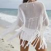 Hollow-out knitted sunscreen shirt, bikini swimsuit with smock, sexy loose pullover beach smock