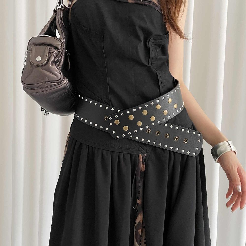 Snap Button Rivet Waist Belt Gothic Dress Jeans Belt Fashion Wide Women's Belt  Streetwear