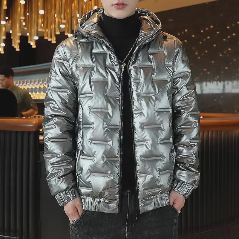 Men's Shiny Hooded Winter Cotton Coat - Korean Style, Trendy, Versatile, and Handsome Design