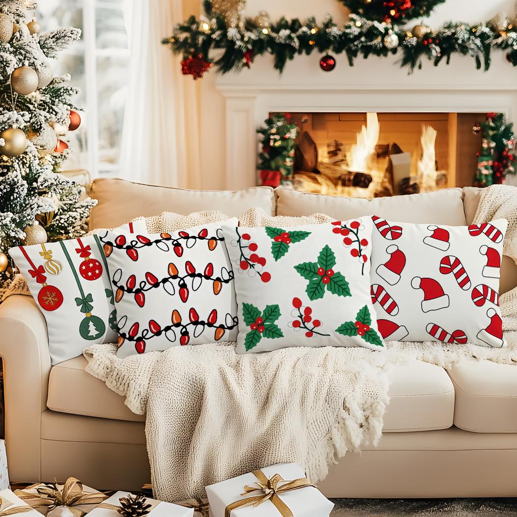 Christmas Themed Decor Pillowcase Printed Polyester 40/45/50Cm Throw Pillowcover Decorative Sofa Cushion Pillowslip Home Decor