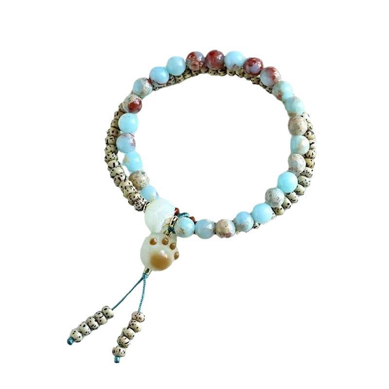 Fashion New Chinese Two Circles Wenwan Bracelet Star Moon Bodhi Shoushan Stone Charcoal Grilled Bodhi Cat Claw Small Fresh Bracelet