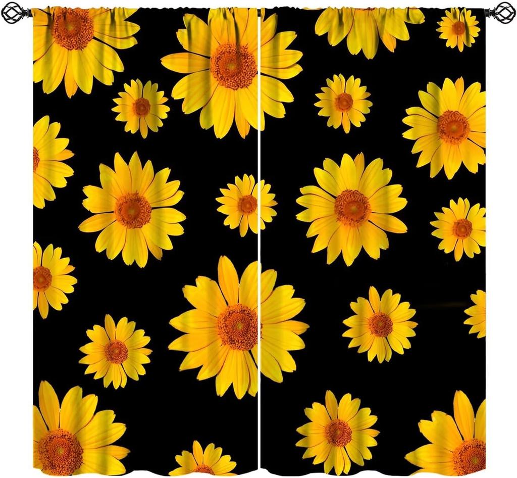 Pink Orange Flower Curtains Girls Bedroom Retro Hippie Groovy Daisy Floral Print Window Treatments Kids Curtain Polyester Ideal For