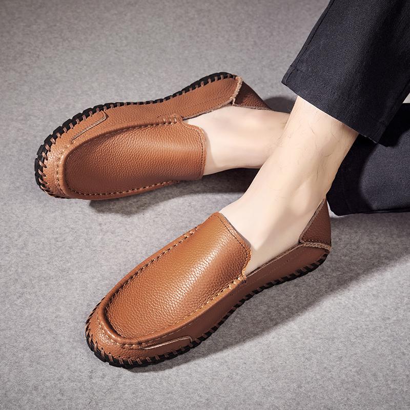 Fashion Brand Men'S Breathable And Anti Slip Loafers For Spring, New Men'S Comfortable Soft Soled Handmade Stitched Casual Shoes