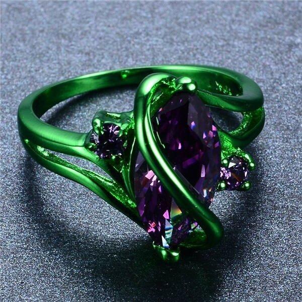 

Wind Men S And Women S Diamond-Encrusted Rings, Fashionable Personality Winding Green Rings, Retro Simple Amethyst Jewelry No. 5