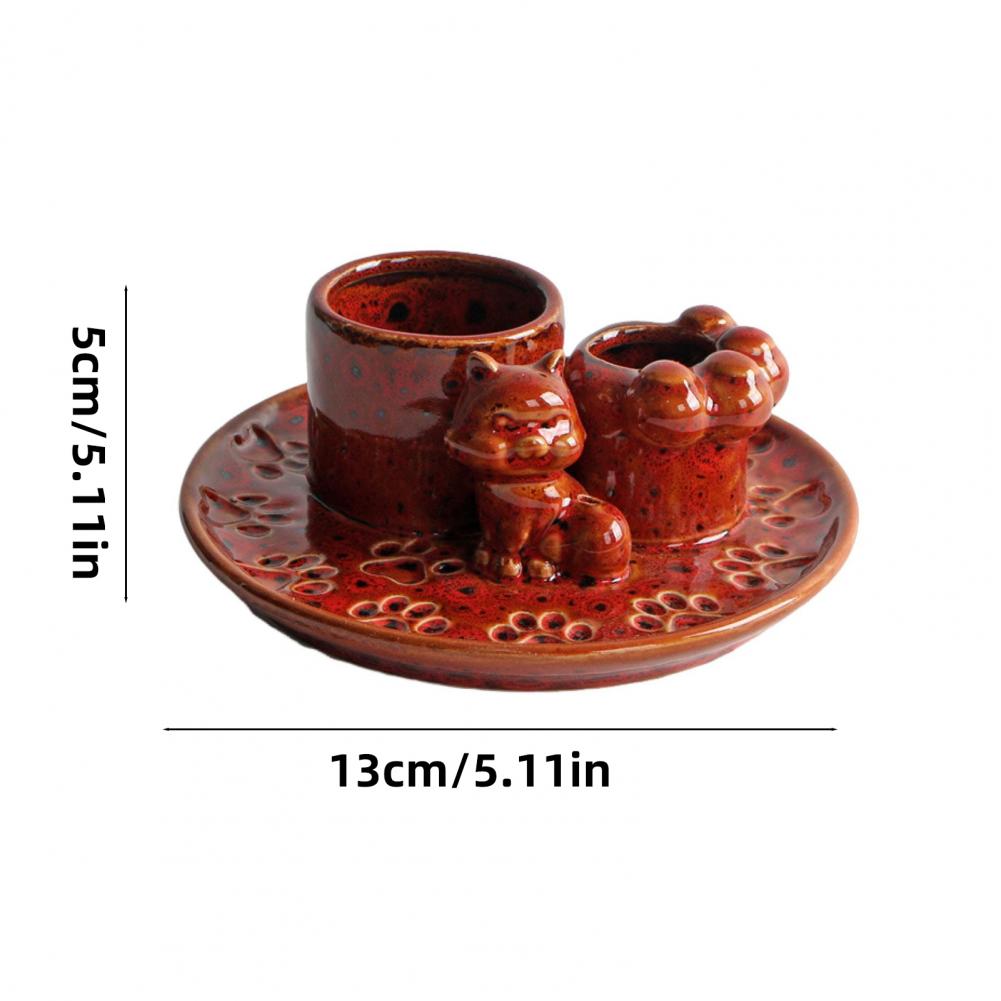 Katzen-Thema Räuchergefäß Keramik Räucherstäbchenhalter Keramik Palo Santo Halter mit Aschefänger-Ablage für Meditation Yoga