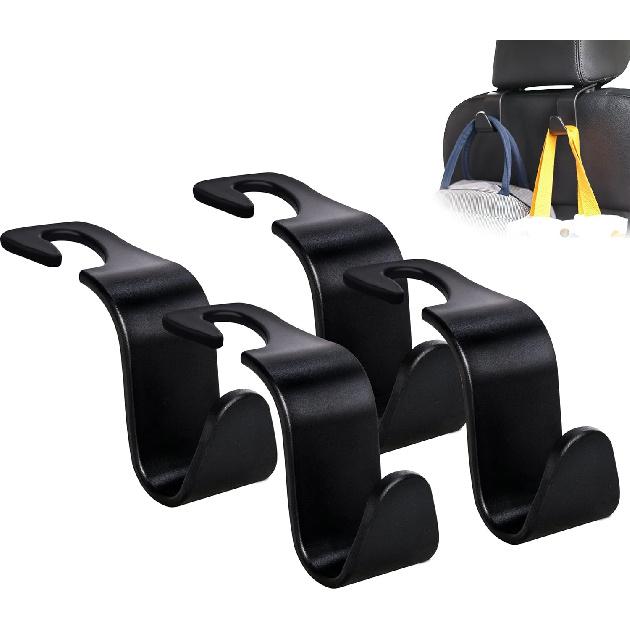 Amooca Universal Multifunctional Car Vehicle Headrest Hook, Organizer Hanger Storage Hook For Bag Purse Cloth Grocery (Beige Set Of 4)