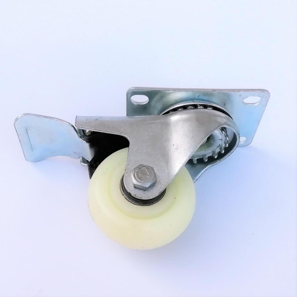 Medium Duty Swivel Caster with Brake - White Nylon Wheel