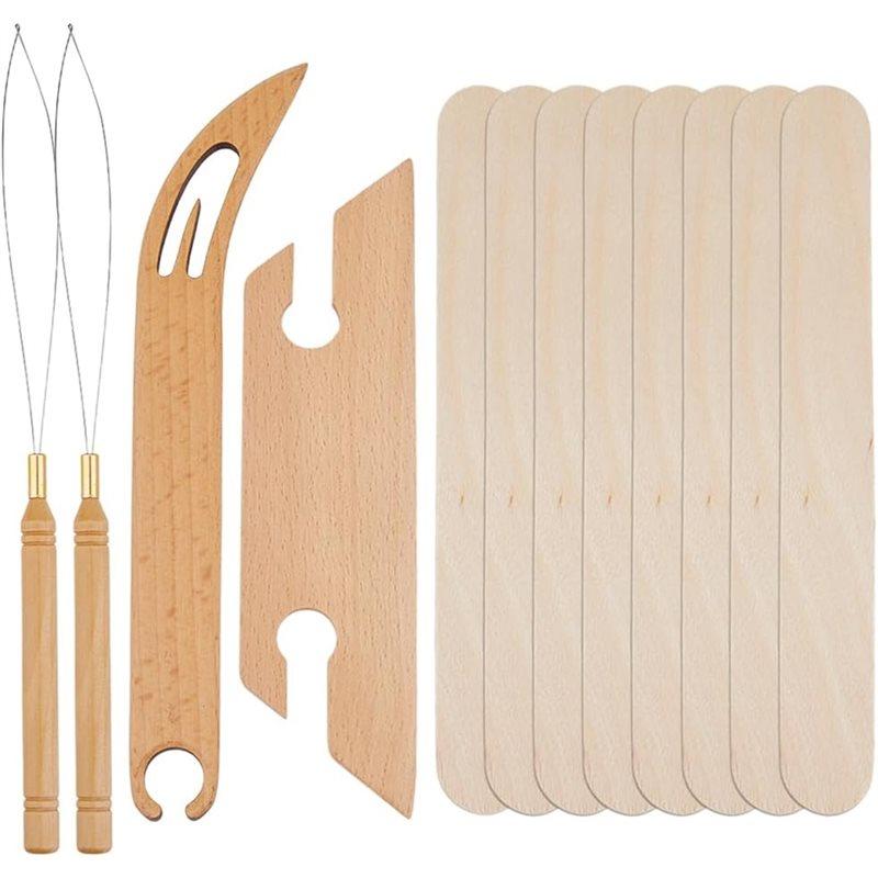 Shuttles Set 12Pcs Wood For Weaving Kit Wooden Knitting Looms Beveled Inkle For Weaving Lovers