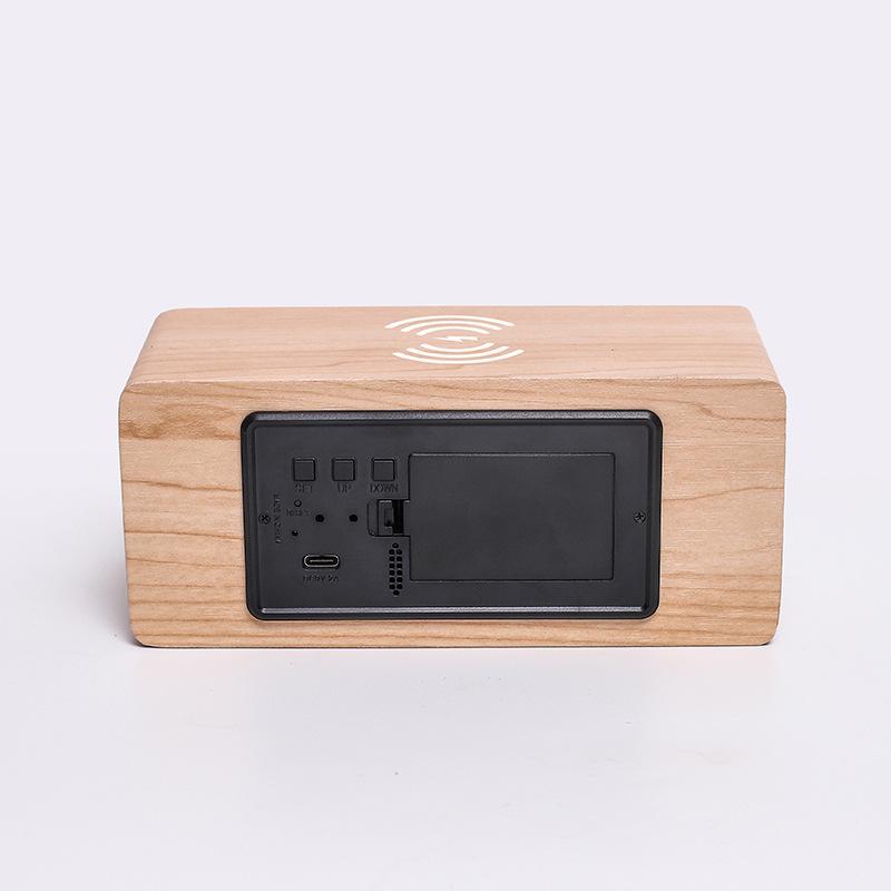 Wireless Charging Clock Sound Control Clock Wooden Clock Smart Wireless Charging Temperature Alarm Clock Electronic Digital Wooden Clock