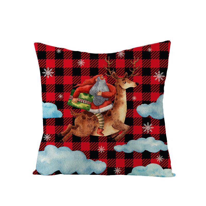 Colorful Plaid Christmas Pillow Cover Polyester Cartoon Print Sofa Cushion Cover Home Decoration