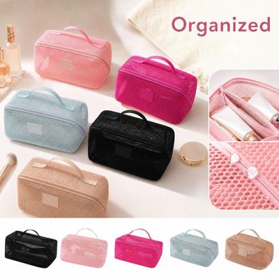 Mesh Transparent Cosmetic Bag with Compartments, Portable Makeup Storage Pouch for Travel