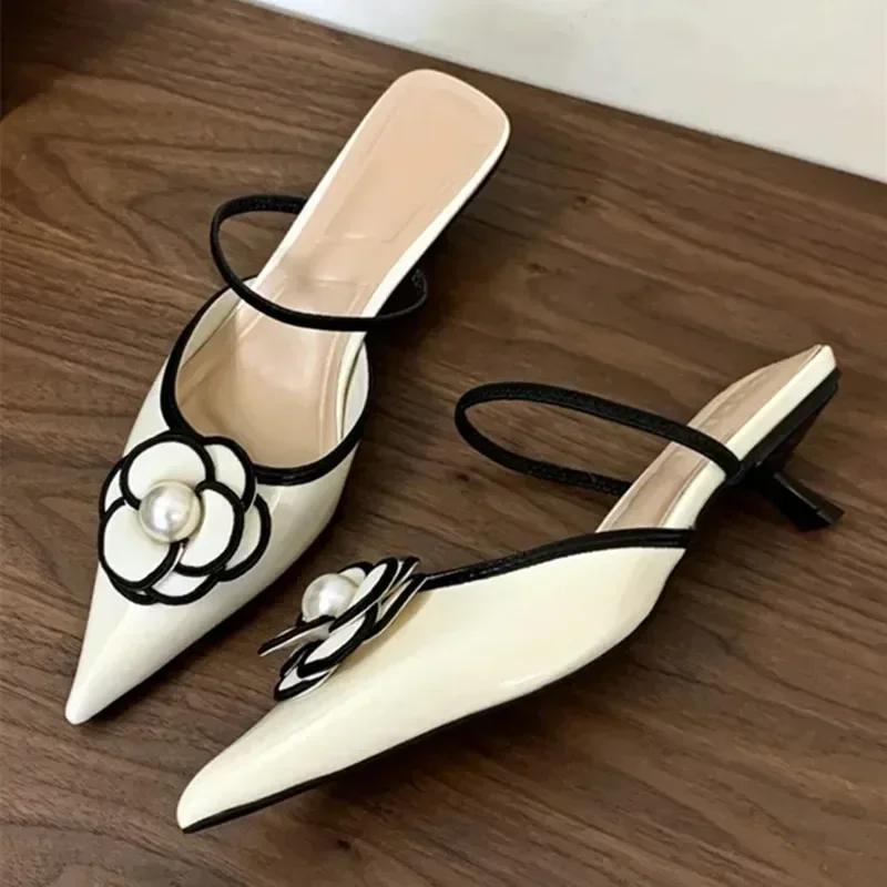 Módní Květinové Lodičky s Špičatou Špičkou Dámské Luxusní Designérské Sandály Dámské Letní Elegantní Módní Lodičky Žena Květinové Nazouváky Dámské