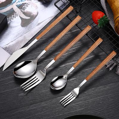 Vaisselle en Acier Inoxydable 304 avec Manche en Bois Cuillère Couteau à Steak Fourchette Cuillères à Café pour la Maison Cuisine Vaisselle Couverts Ustensiles