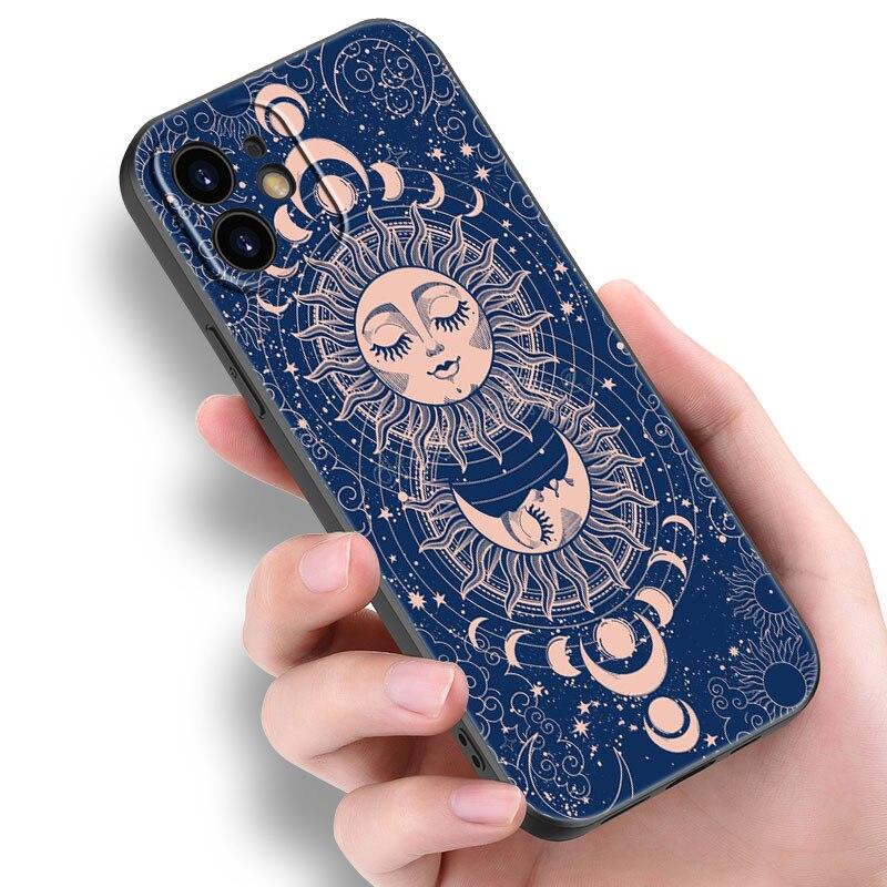 Funny Sun Moon Face Phone Case For Apple iPhone 14 13 12 Mini 11 Pro Max 7 8 XR X XS 7 8 Plus SE 2020 2022 Black Cover