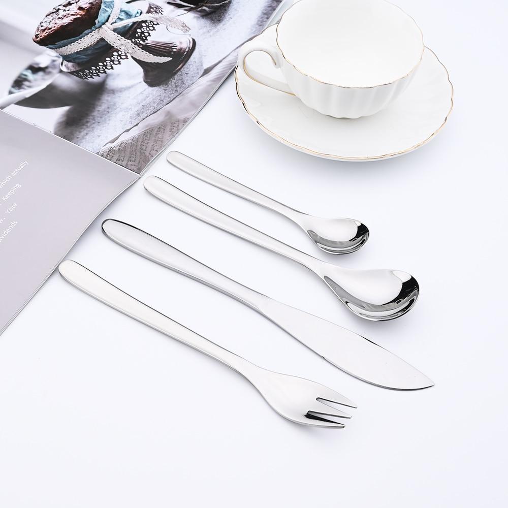 Gold 24 Pieces Cutlery Set 304 Stainless Steel Drop Shaped Teaspoons Dinnerware Kitchen Knife Fork Spoons Tea Spoon Tableware