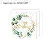 Eucalyptus Leaf Party Tableware: Napkins, Cups, Tablecloth, Cutlery, and Flags for Birthday Celebrations.