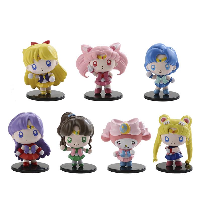 7PCS Anime Sailor Moon Figure Cartoon Figuarts Mini Mercury Mars Jupiter Venus Toys For Girls Figure Gift Dolls Static Doll