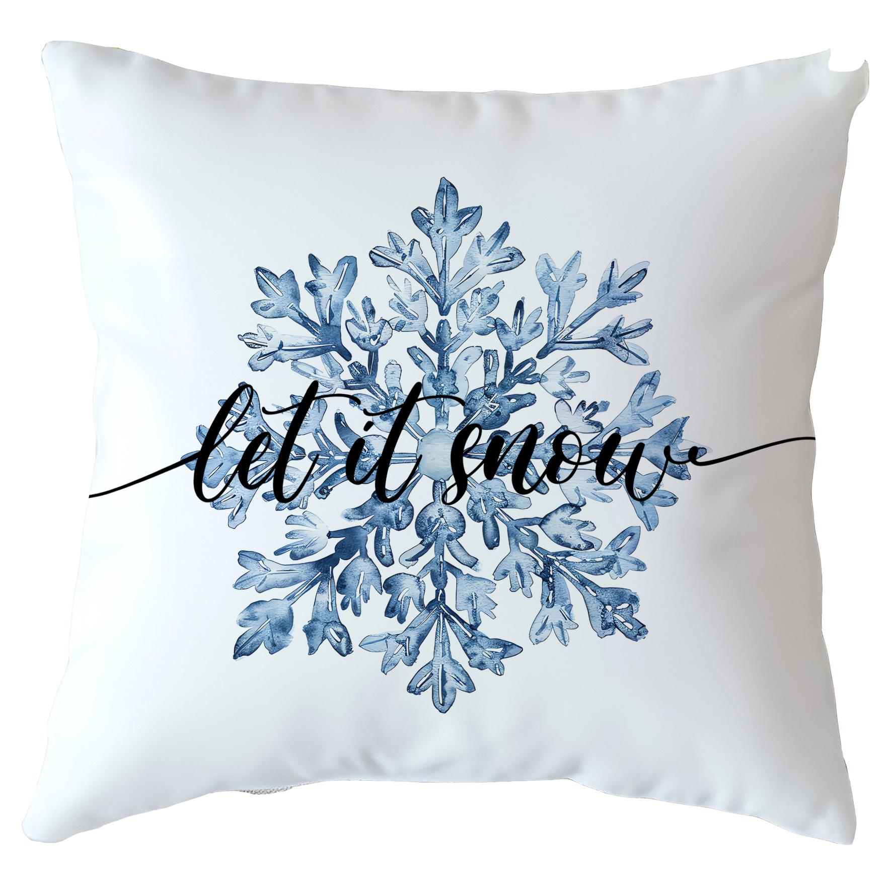 New Winter Christmas Pillow Cover Blue Snowflake Elk Christmas Festive Home Ornament Cushion Cover Premium Durable 45*45cm