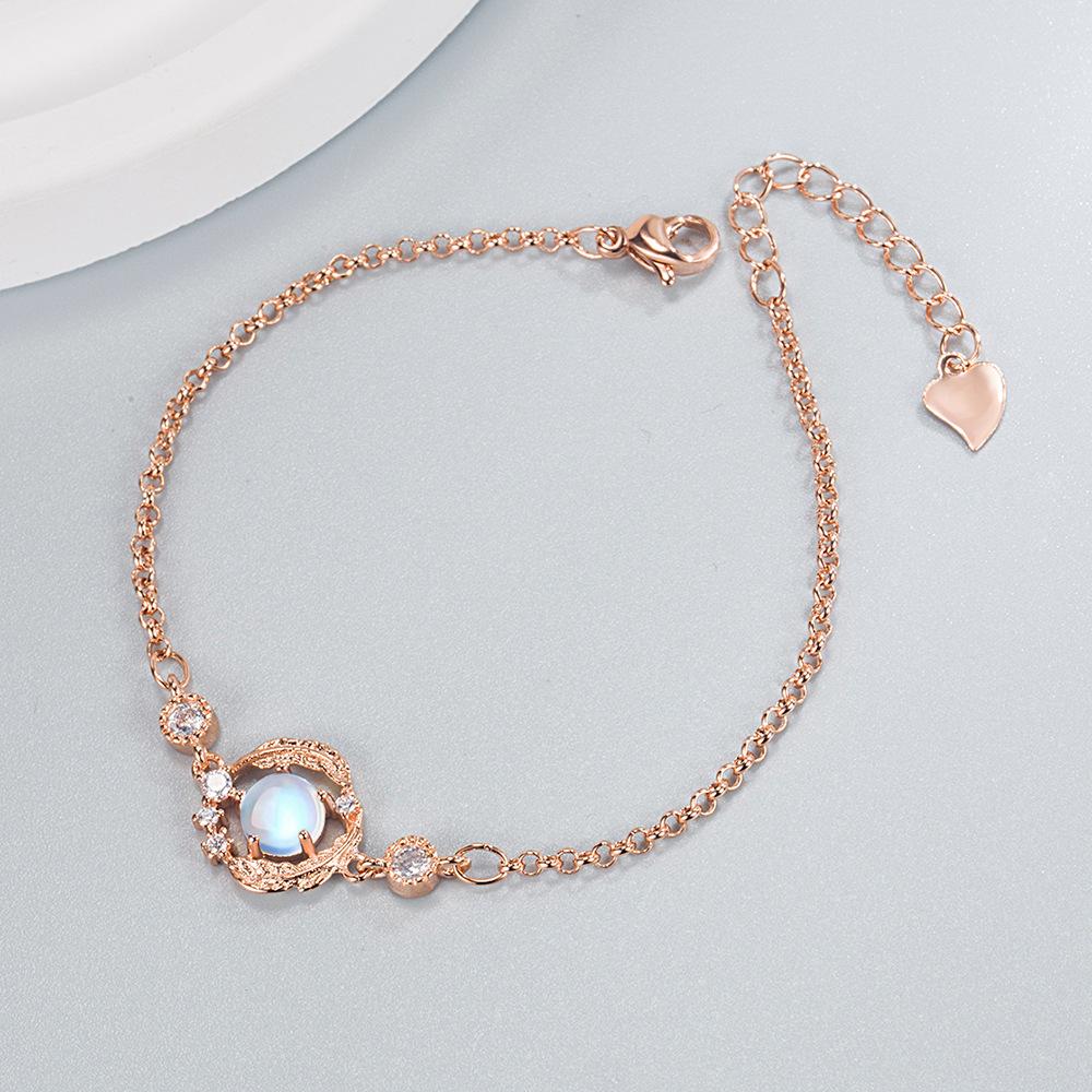 ANENJERY Moonlight Stone Náhrdelník s peřím Náušnice Náramek Sada šperků pro ženy Šperky na romantickou párty Dárek femme