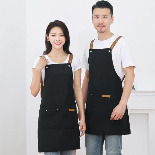 deoway Adjustable Apron, Stylish H-Shaped Cafe/Garden Apron for Men and Women, Wrinkle-Resistant, Adjustable, Waterproof, Cafe-Style (Black)