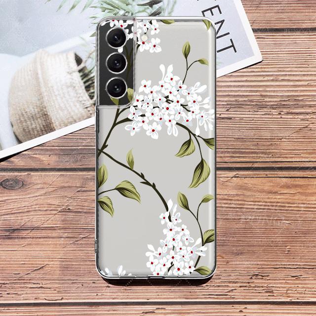 White Flower Floral Clear Case For Samsung Galaxy S23 S22 S21 S20 Fe Ultra S10 S9 S8 Plus 10e S10lite Note 10plus 20ultra