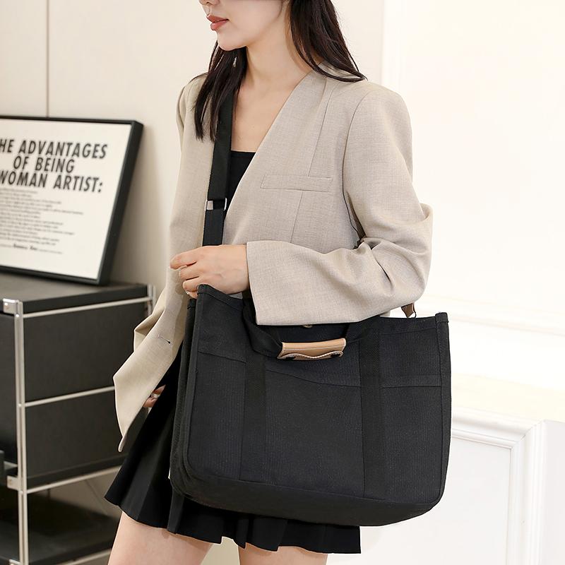 Enkel Canvas Tote Bag Dame Ensfarget Skulderveske Crossbody-veske Studentklasser Bokveske Underarmsveske