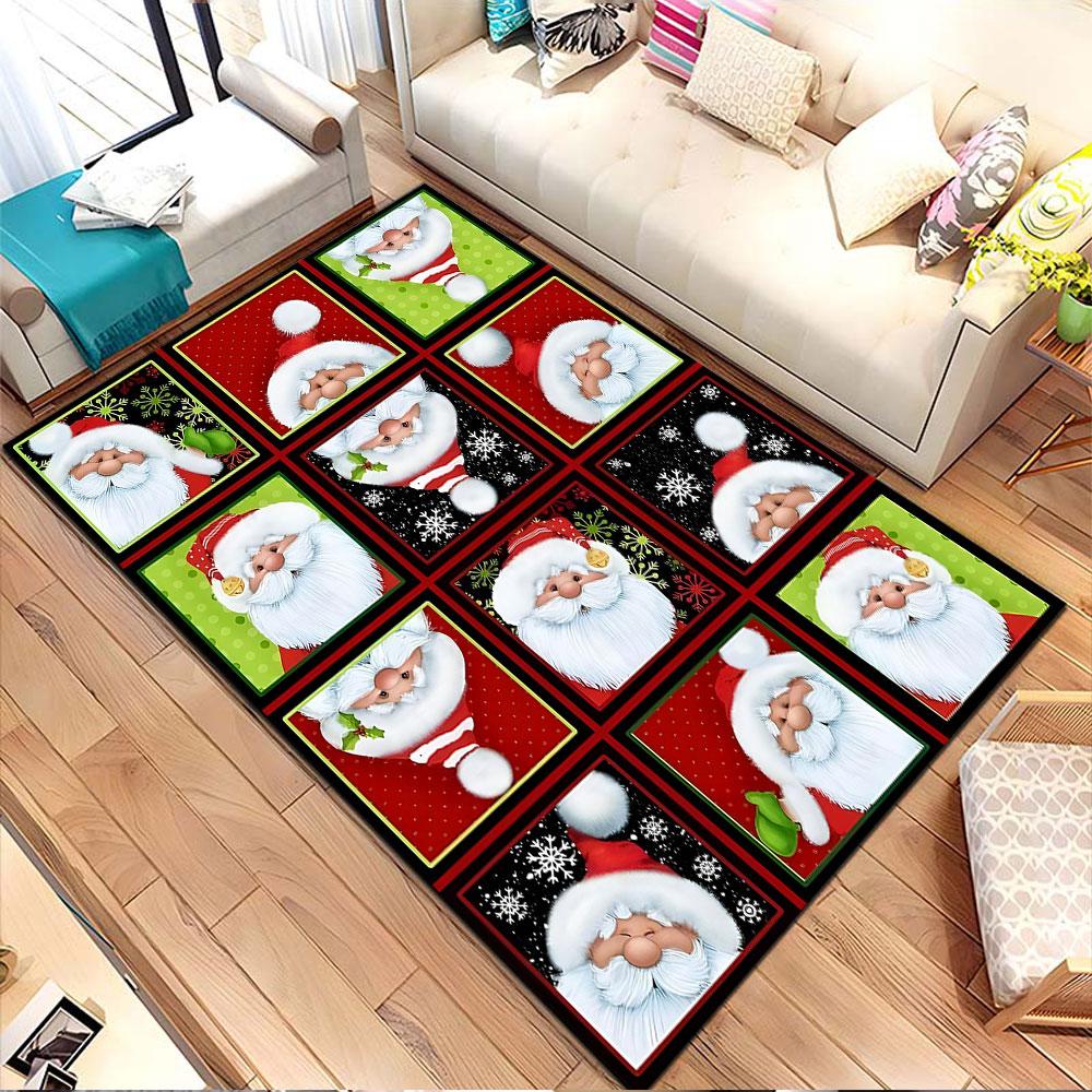 Santa Claus Patterns with Holiday Colors Patterned carpet, non slip mat suitable for living room and bedroom sofas