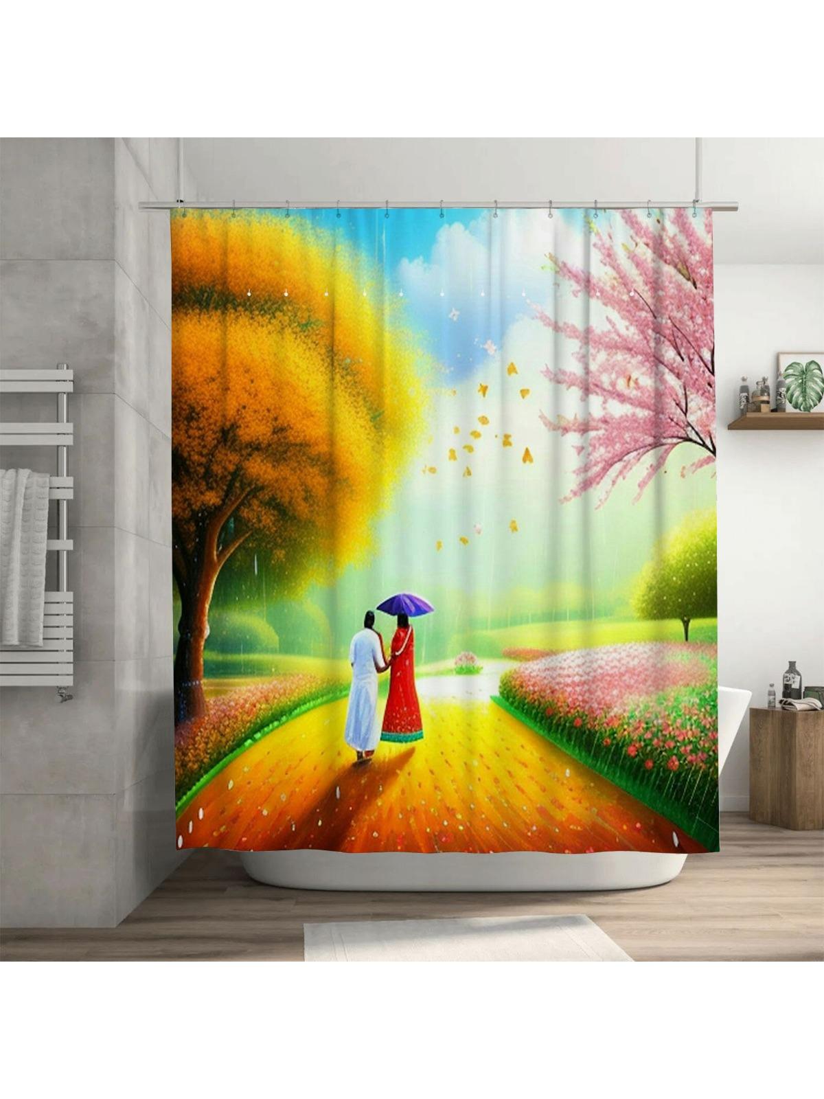 Romantic Walk in Spring Shower Curtain | Artistic Bathroom Decor 90X180cm