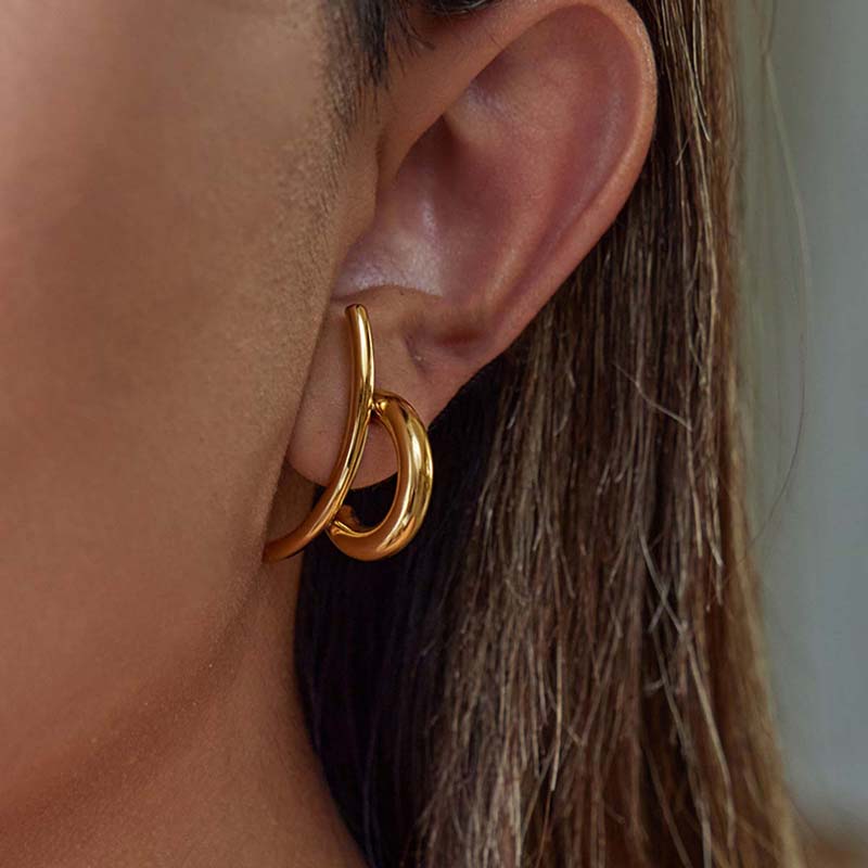 Stainless Steel Metal Line Stud Earrings for Women Fashion Gold Silver Color C-shape Geometric Earrings Jewelry Gift 2026