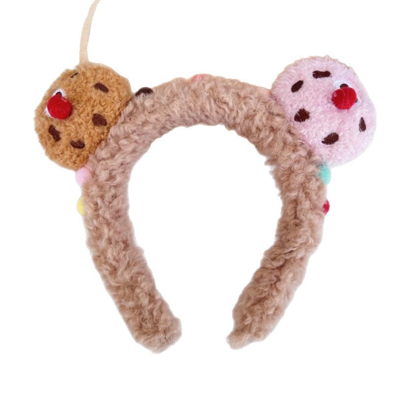 Cartoon Cookie Biscuit Plush Headband for Women - Cute & Funny Face Washing, Makeup Hair Accessory for Autumn/Winter