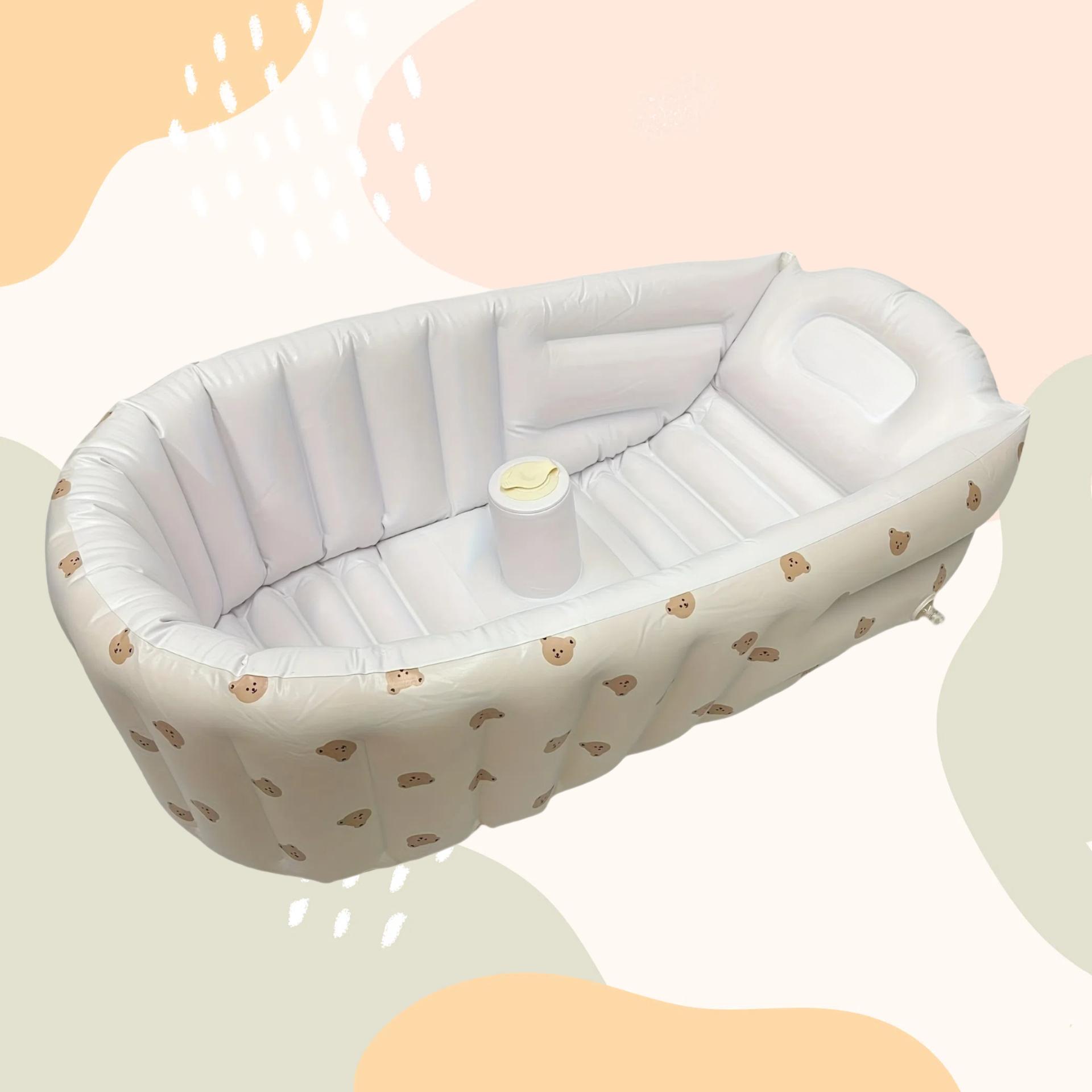 Baby Shower Gadget Can Sit and Lie Down Inflatable Bathtub Newborn Home Shower Basin Can Be Folded Portable Bathtub for 0 Year+