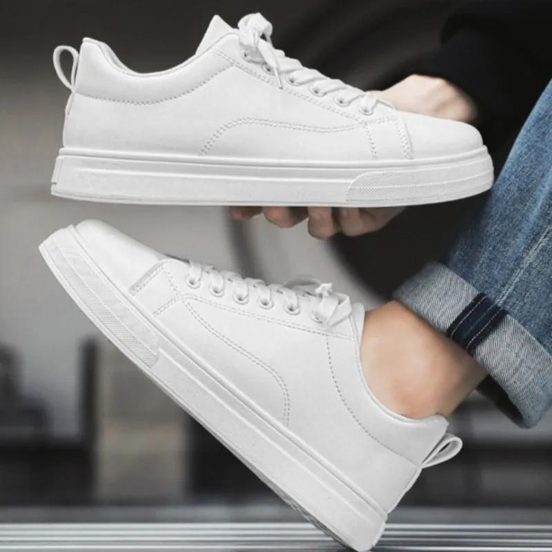 Solid Color Fashion Men's CasualShoes 2025Autumn Korean Style Platform Men Sneakers PU Leather Board Shoes Zapatillas De Deporte