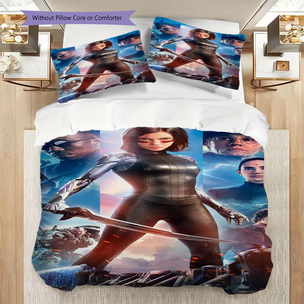 Future Warrior Alitas Battle Bedding (1 * duvet cover + 2 * pillowcase, without core) 2D Flat Soft and comfortable Duvet cover and pillowcase