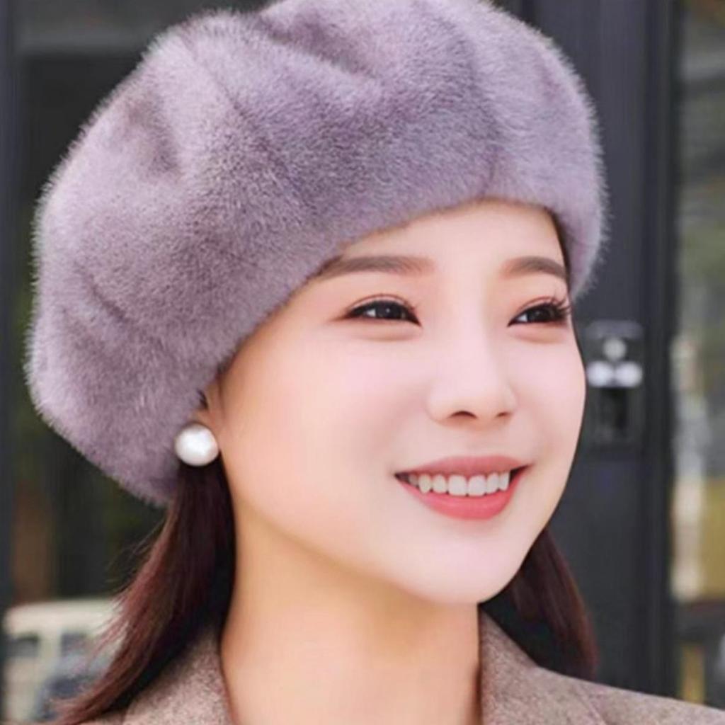 Women Winter Fashion  Imitation Mink Hair Mother Hat Whole Mink Imitation Fur Hat Casual Warm Beret Tide