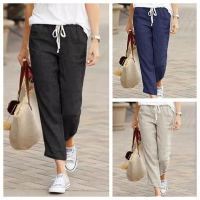 Lässige Baumwoll-Hanfhose für Damen, einfarbig, hohe Taille, Stretch- und Knöchelhose, einfache mehrfarbige Taschenhose für Damen im Frühling, Sommer und Herbst