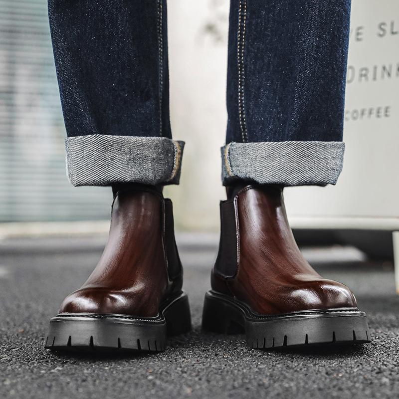 Men's New Casual Trend Autumn and Winter Martin Boots Thick-soled Heightening Velvet Large-size Tooling Boots 2113-J