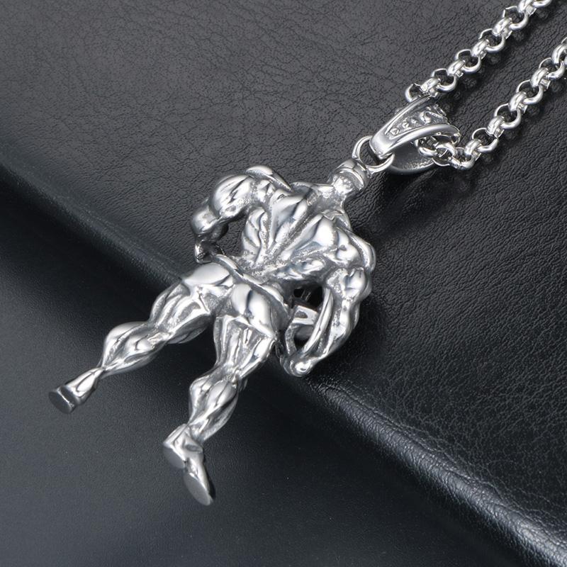 Men Gym Bodybuilder Pendant Necklace Muscle Fitness Expert Sports Necklace
