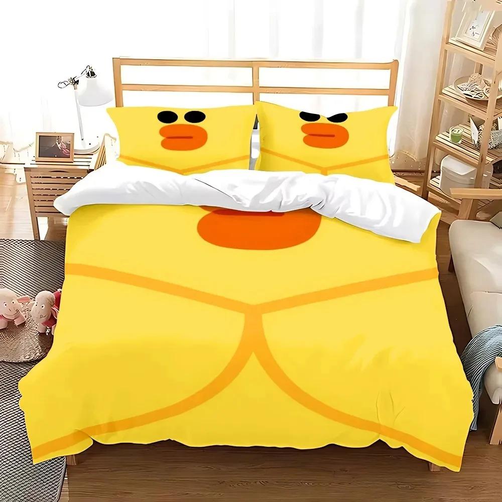 Cute Yellow Duck duvet cover and pillowcases, double cartoon soft bedding set, home bedroom decor, gift for boys and girls