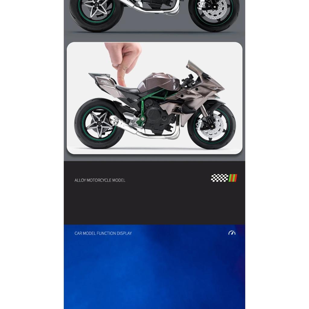 1/10 Kawasaki H2R Alloy Die Cast Motorcycle Model Vehicle Collection Sound and Light Off Road Autocycle Toys Car