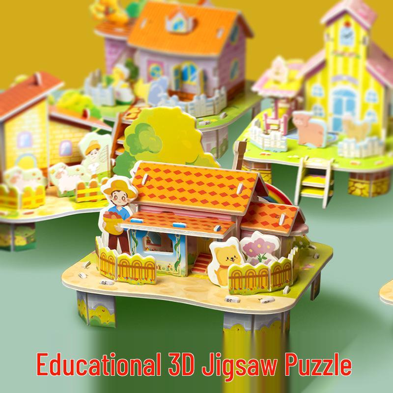 3D Stereoscopic Small House DIY Puzzle for Kids Ages 3-6 - Educational Paper Craft Toy