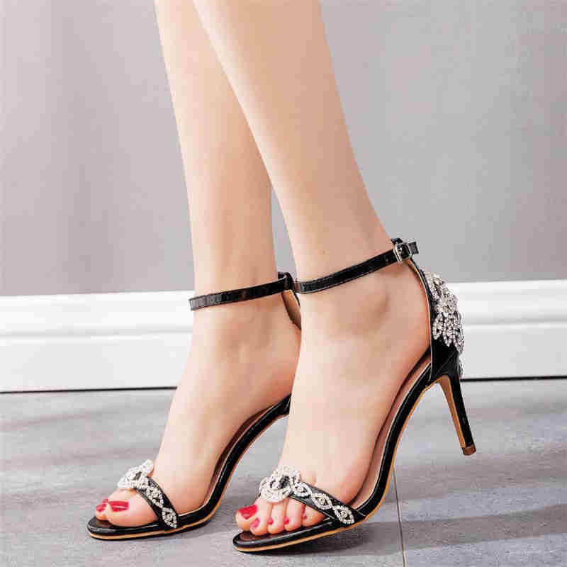 Women Shoes Sandals Summer Open toe Thin High Heels White Luxury Rhinestones Wedding Shoes Bride Dress Pumps