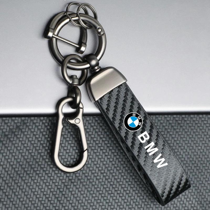 Carbon Fiber Car Badge Keychain Keyring Leather Key Chain Pendant For BMW E60 E53 E83 F48 F40 G20 G01 G02 F10 F95 G15 G16 F30 X1 cybf04