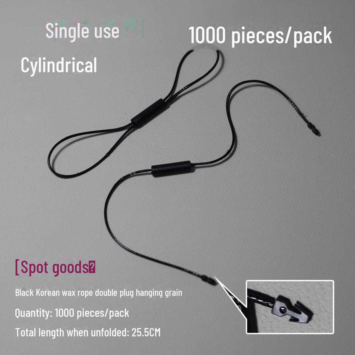 

Korean Wax Line Black and White Double Plug Lanyard with Cylindrical Tag