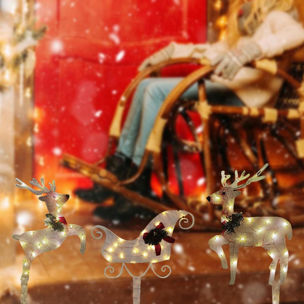 Lighted Christmas Decorations Deers and Santa Sleigh Waterproof Ornaments