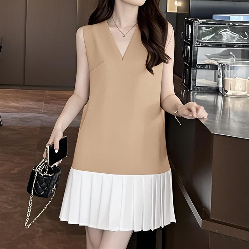 

ZANZEA Women Casual V-Neck Sleeveless Summer Patchwork Dress S хакі