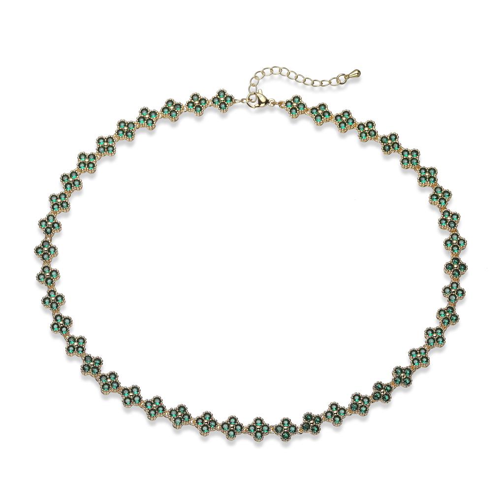 Colorful CZ Stone Copper Bracelet And Necklace Set With Lobster Clasp Adjustable Minimalist Romantic Jewelry