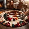 Living Room Xmas Rug 3D Optical Illusion Round Christmas Rug, Cute Santa Claus Crystal Velvet Floor Mat, Non Slip Decor Vivid Printed Circular Carpet