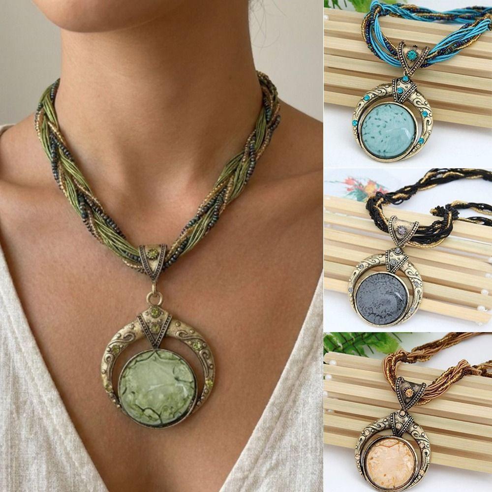 Vintage Bohemian Necklace Alloy Round Pendant Necklace New Pendant Necklace