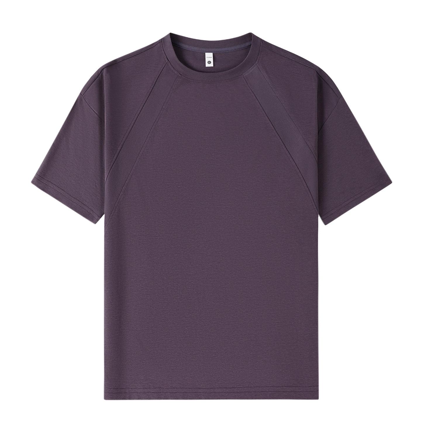 2026 Unisex Quick-Dry Lyocell Ribbed Collar Patchwork T-Shirt with Sun Protection & Cooling Effect M [55-62.5 kg]